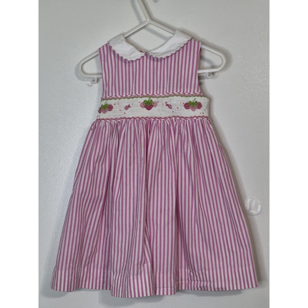 Vintage Lilly Pulitzer‎ Baby Girl Striped Dress Sz 18 To 24 Months Strawberries